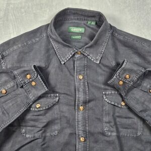 Orvis Shirt Mens XL Charcoal Grey Linen Cotton Blend Button Up Western Pockets